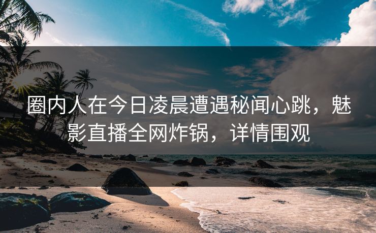圈内人在今日凌晨遭遇秘闻心跳，魅影直播全网炸锅，详情围观
